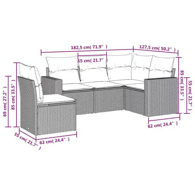 vidaXL 5-teiliges Terrassen-Sofa-Set mit Kissen Polyrattan, modulares Gartensofa, verschiedene Farben/Modelle