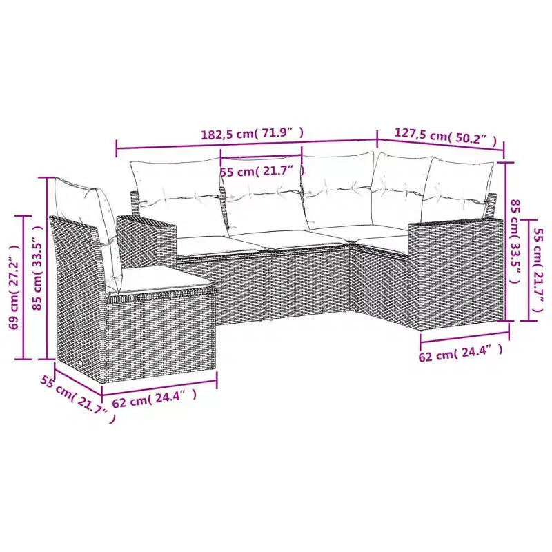 vidaXL 5-teiliges Terrassen-Sofa-Set mit Kissen Polyrattan, modulares Gartensofa, verschiedene Farben/Modelle