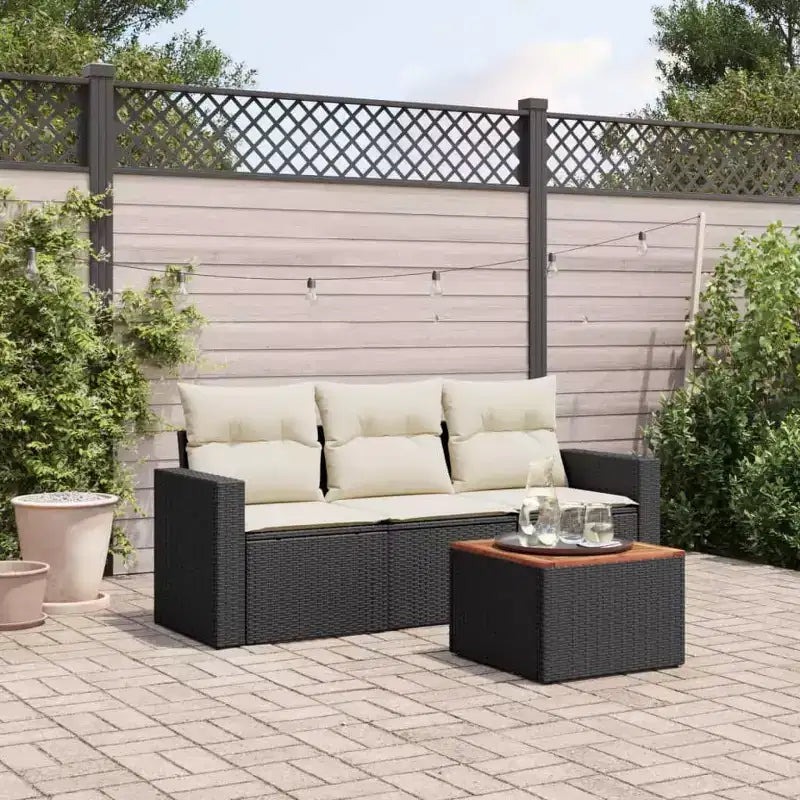 vidaXL Loungesofa-Set mit Kissen Gartenmöbel 4-teilig Polyrattan