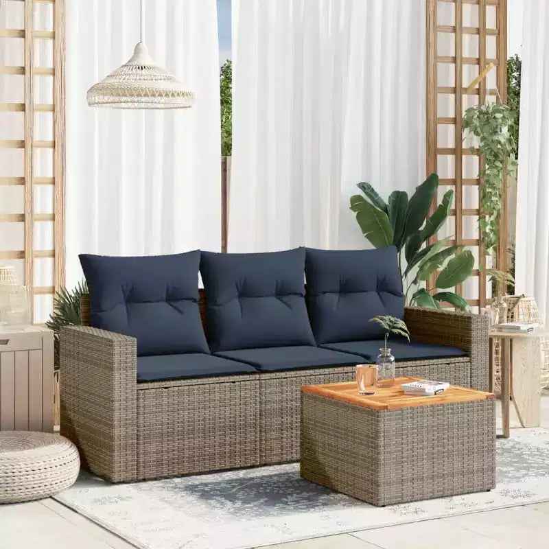 vidaXL Loungesofa-Set mit Kissen Gartenmöbel 4-teilig Polyrattan