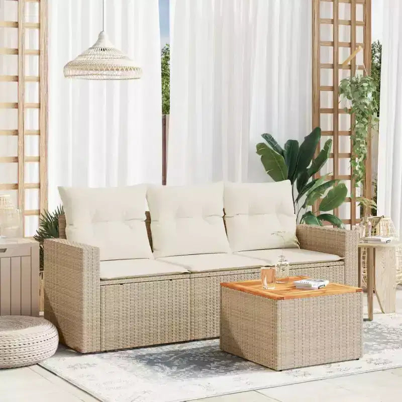 vidaXL Loungesofa-Set mit Kissen Gartenmöbel 4-teilig Polyrattan