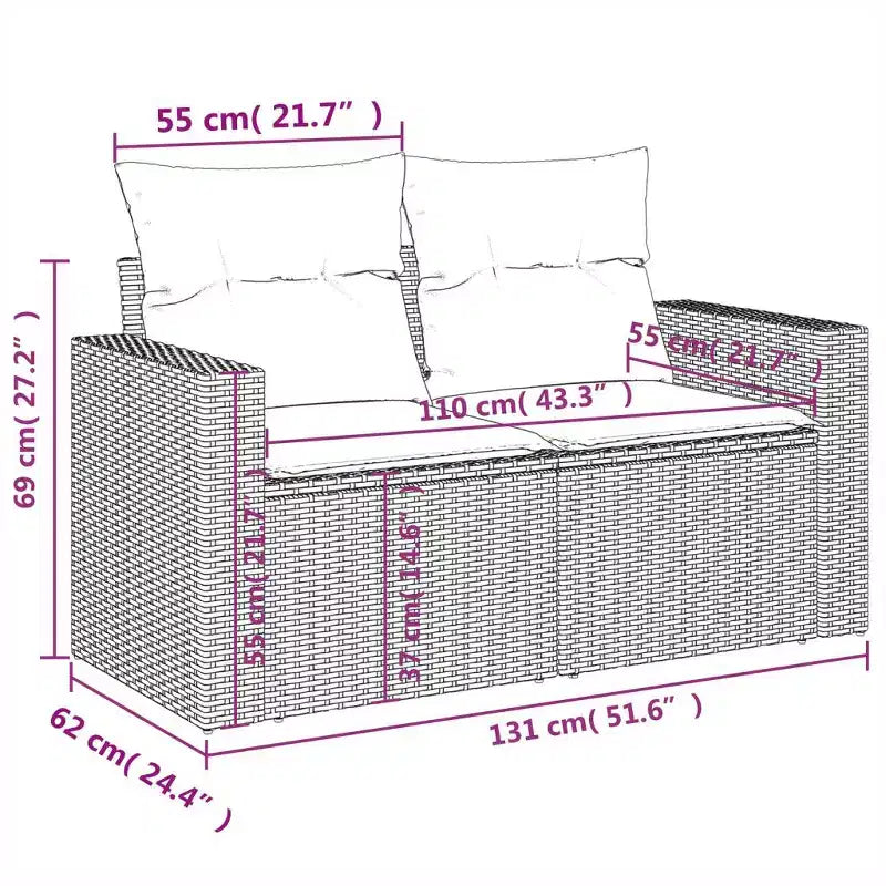 vidaXL Loungesofa-Set mit Kissen Gartenmöbel 4-teilig Polyrattan