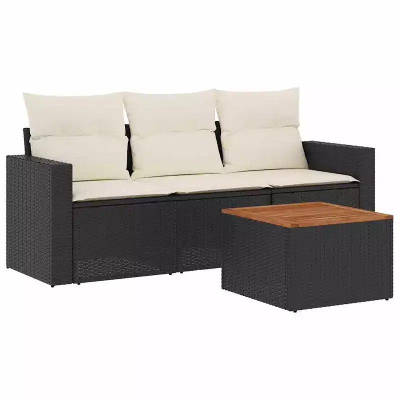 vidaXL Loungesofa-Set mit Kissen Gartenmöbel 4-teilig Polyrattan