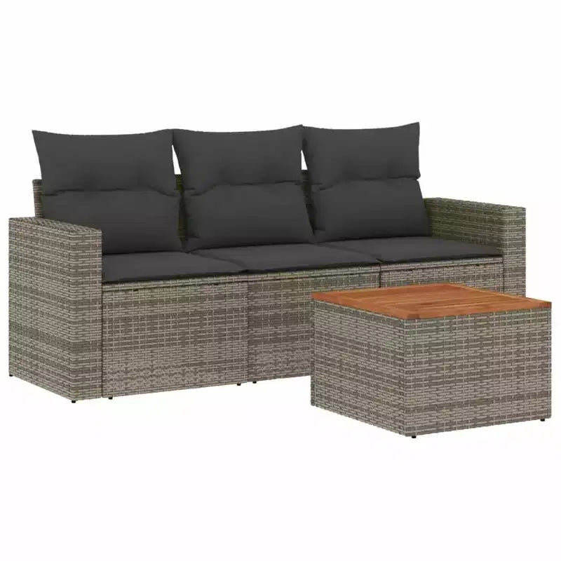 vidaXL Patio Sofa Set with Cushions Outdoor Furniture 4 Piece Poly Rattan