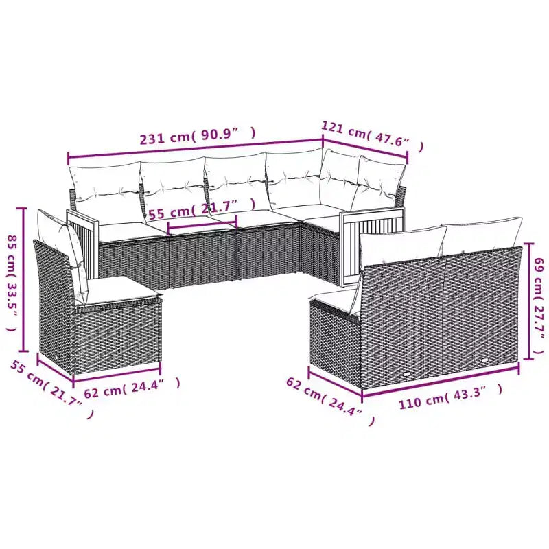 vidaXL 8-teiliges Loungeset mit Kissen Polyrattan