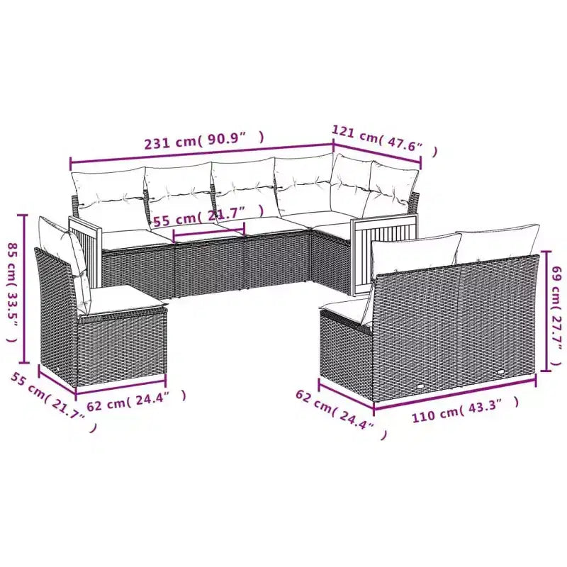 vidaXL 8-teiliges Loungeset mit Kissen Polyrattan