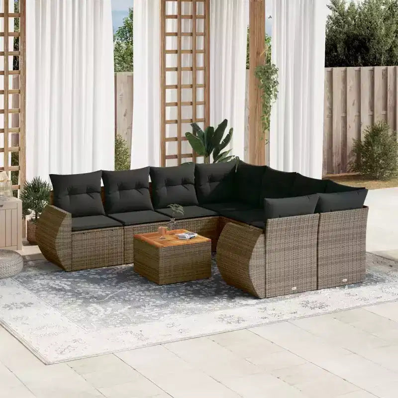 vidaXL 9-teiliges Garten-Sofa-Set mit Kissen Polyrattan
