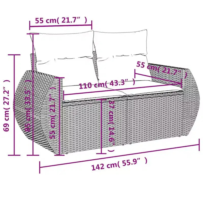 vidaXL 9-teiliges Garten-Sofa-Set mit Kissen Polyrattan
