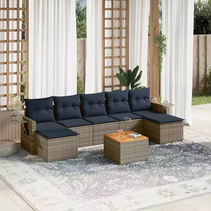 vidaXL 8-teiliges Gartensofa-Set mit Kissen Grau Polyrattan