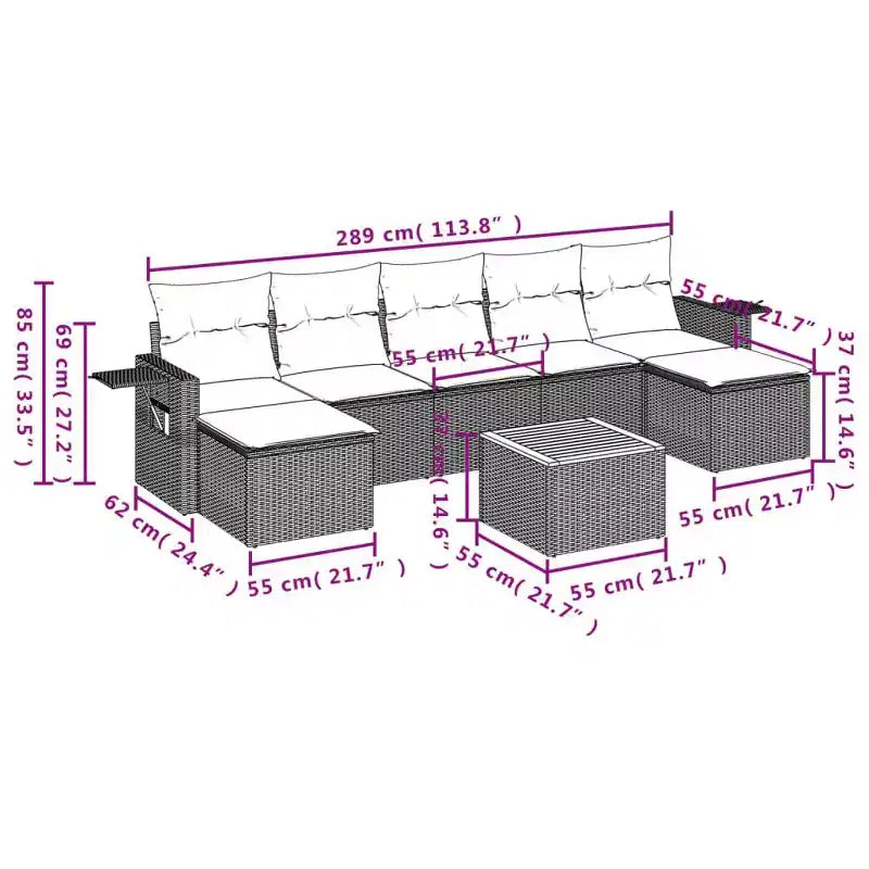 vidaXL 8-teiliges Gartensofa-Set mit Kissen Grau Polyrattan