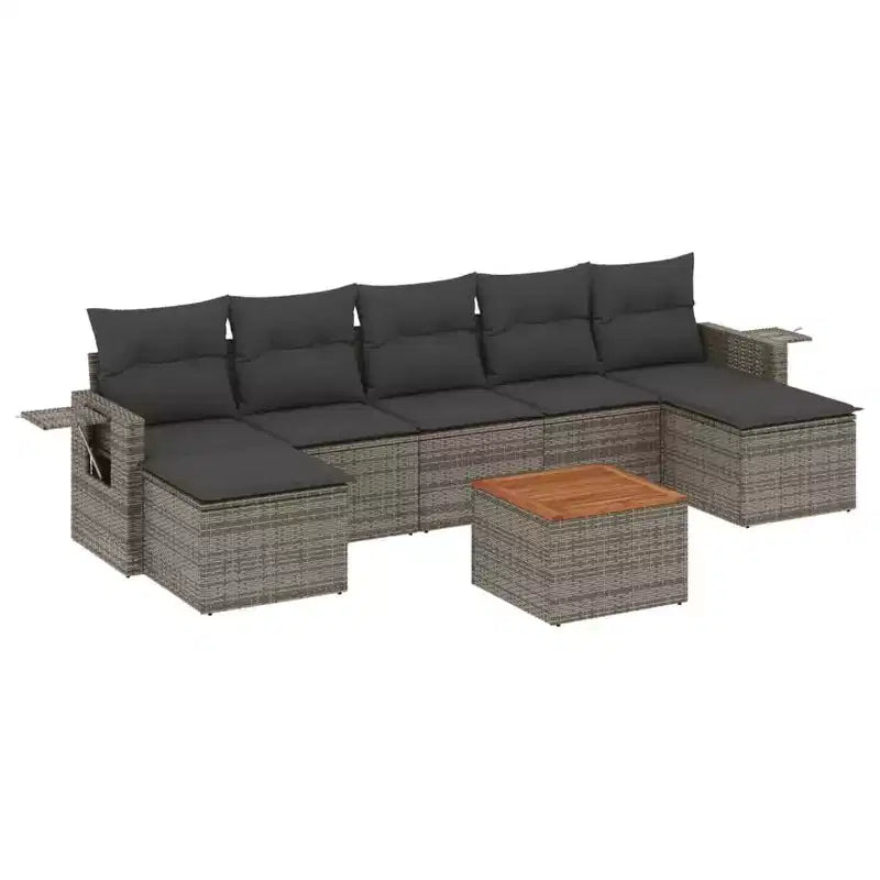 vidaXL 8 Piece Patio Sofa Set with Cushions Gray Poly Rattan