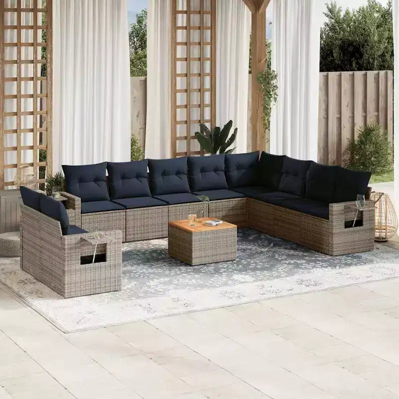 vidaXL 11-teilige Garten-Sitzgruppe mit Kissen Schwarz Polyrattan