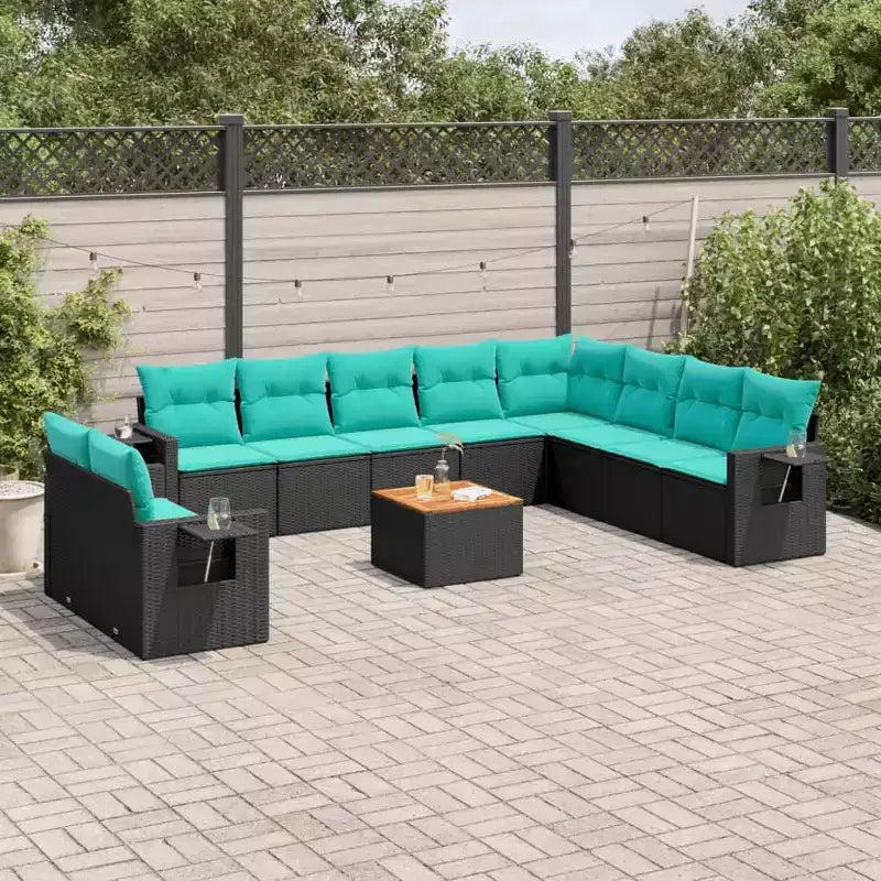 vidaXL 11-teilige Garten-Sitzgruppe mit Kissen Schwarz Polyrattan