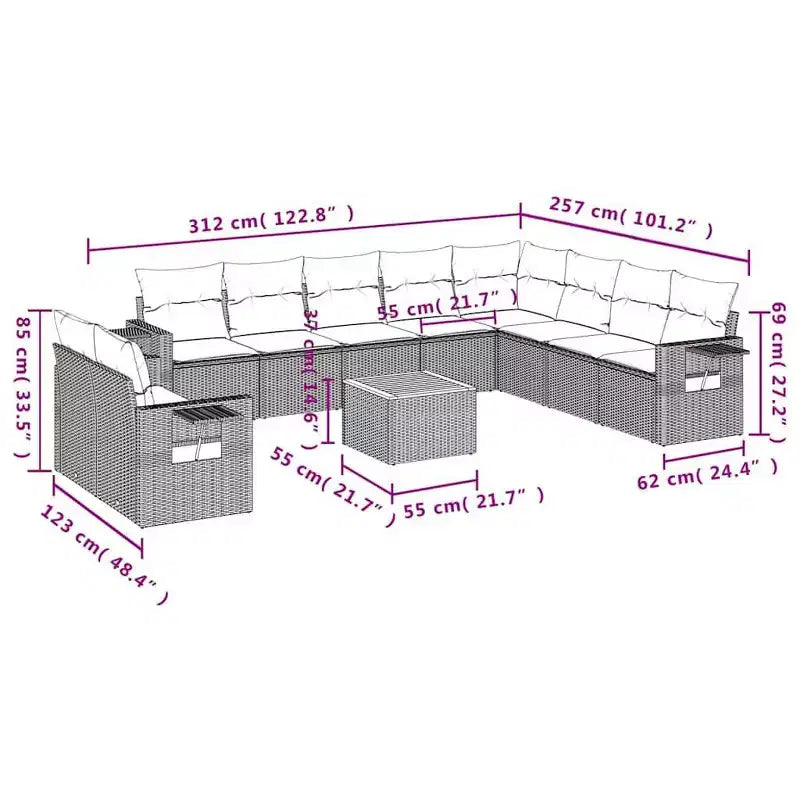 vidaXL 11-teilige Garten-Sitzgruppe mit Kissen Schwarz Polyrattan