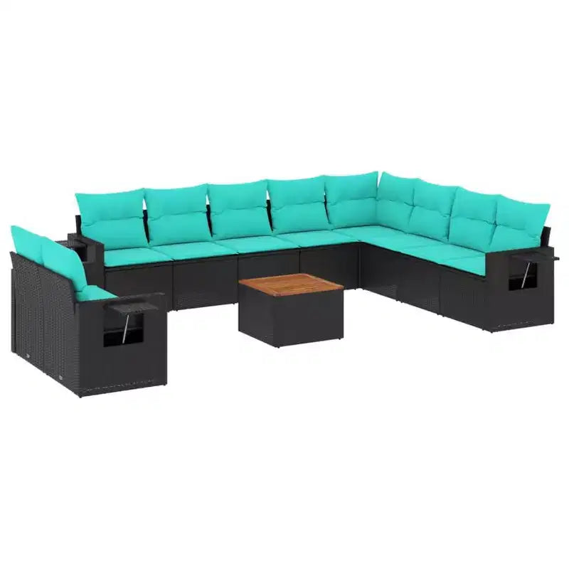 vidaXL 11 Piece Garden Sofa Set with Cushions Black Poly Rattan
