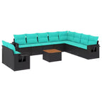 vidaXL 11 Piece Garden Sofa Set with Cushions Black Poly Rattan