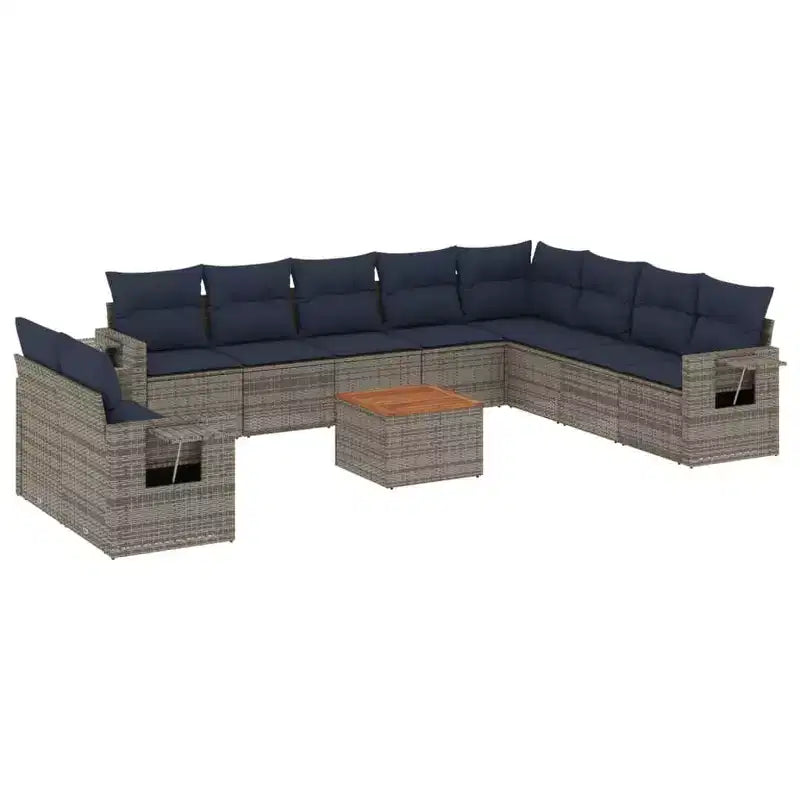 vidaXL 11-teilige Garten-Sitzgruppe mit Kissen Schwarz Polyrattan
