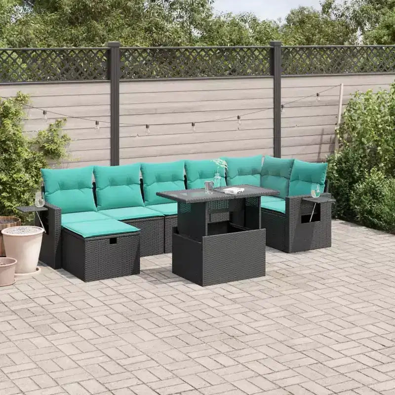 vidaXL Loungesofa-Garnitur mit Kissen und Tisch Gartenmöbel 8-teilig Polyrattan