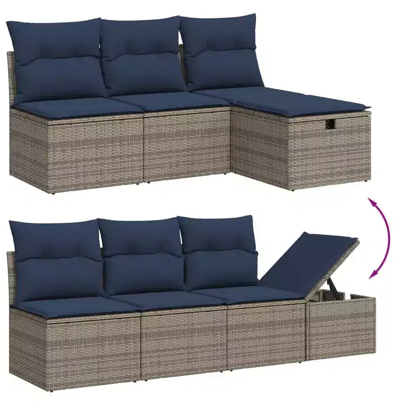 vidaXL Loungesofa-Garnitur mit Kissen und Tisch Gartenmöbel 8-teilig Polyrattan