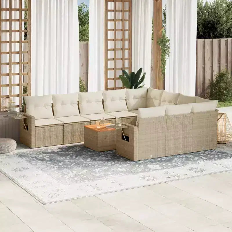 vidaXL 11-teiliges Outdoor-Sofa-Set mit Kissen Beige Polyrattan