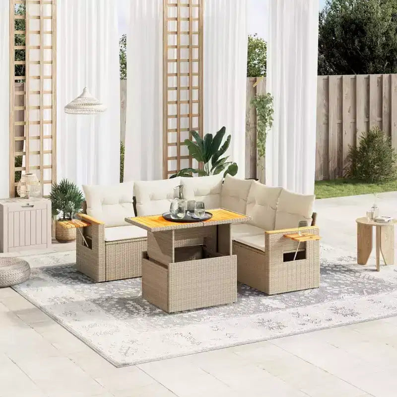 vidaXL 6-teiliges Loungeset mit Kissen Polyrattan