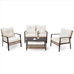 LAUSAINT HOME 4-piece Rattan Conversation Set Comfortable Oversized Outdoor Furniture Set for Backyard