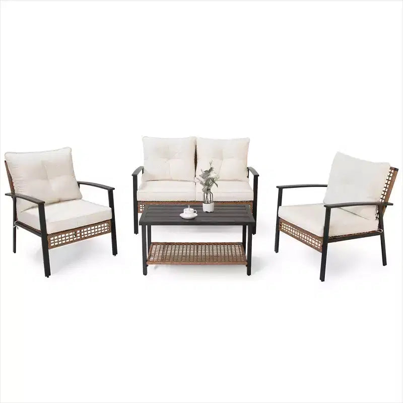 LAUSAINT HOME 4-piece Rattan Conversation Set Comfortable Oversized Outdoor Furniture Set for Backyard