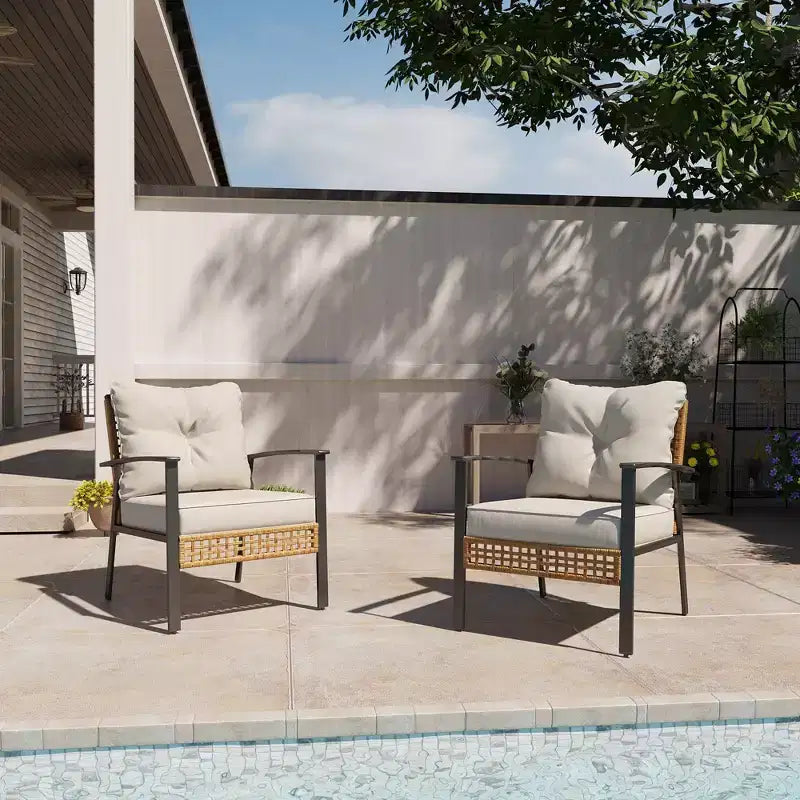 LAUSAINT HOME 4-teiliges Rattan-Gesprächsset Bequeme, übergroße Outdoor-Möbelgruppe für den Garten