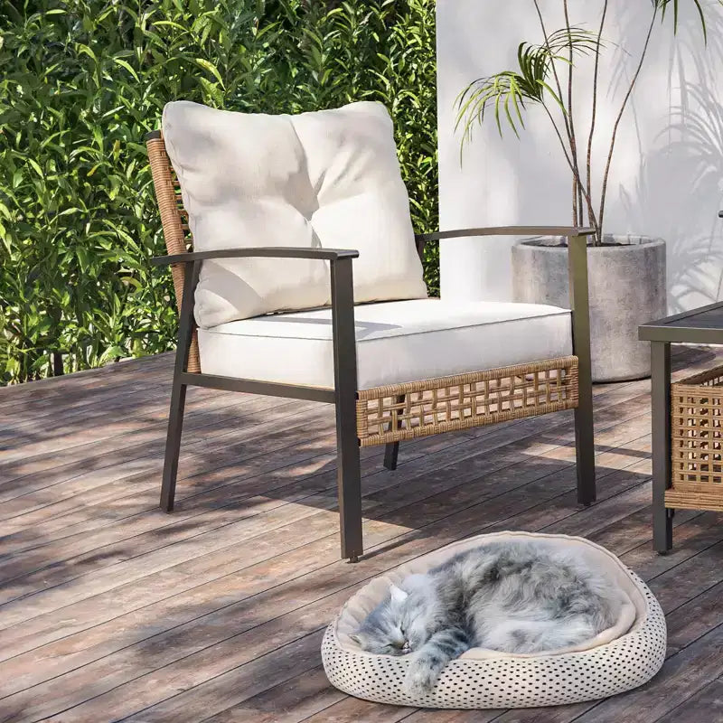 LAUSAINT HOME 4-teiliges Rattan-Gesprächsset Bequeme, übergroße Outdoor-Möbelgruppe für den Garten