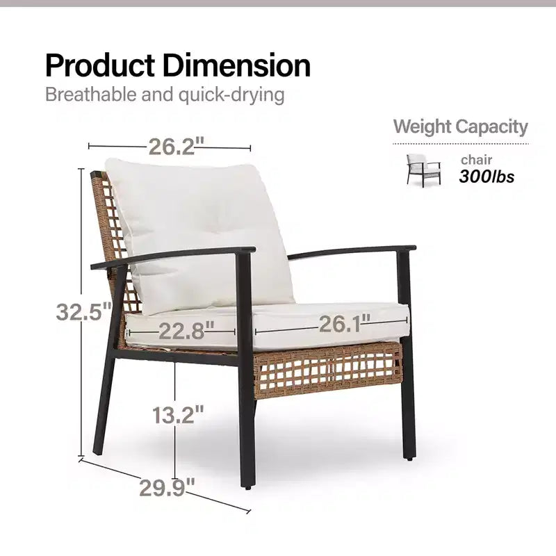 LAUSAINT HOME 4-teiliges Rattan-Gesprächsset Bequeme, übergroße Outdoor-Möbelgruppe für den Garten