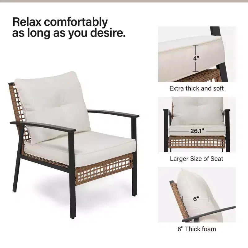 LAUSAINT HOME 4-teiliges Rattan-Gesprächsset Bequeme, übergroße Outdoor-Möbelgruppe für den Garten