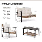 LAUSAINT HOME 4-teiliges Rattan-Gesprächsset Bequeme, übergroße Outdoor-Möbelgruppe für den Garten