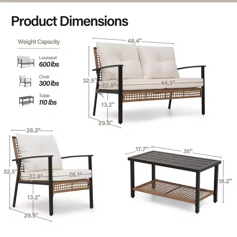 LAUSAINT HOME 4-teiliges Rattan-Gesprächsset Bequeme, übergroße Outdoor-Möbelgruppe für den Garten
