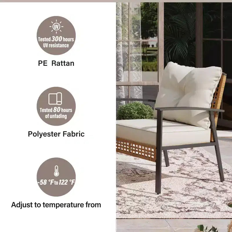 LAUSAINT HOME 4-teiliges Rattan-Gesprächsset Bequeme, übergroße Outdoor-Möbelgruppe für den Garten
