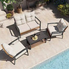 LAUSAINT HOME 4-teiliges Rattan-Gesprächsset Bequeme, übergroße Outdoor-Möbelgruppe für den Garten