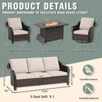 UPTIOT 6-teiliges Outdoor-Set mit 3-Sitzer-Sofa, 2 Drehsesseln, 2 Einzelsesseln und 50.000 BTU Grauem Feuertisch