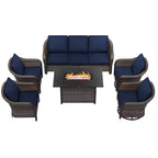 UPTIOT 6-teiliges Outdoor-Set mit 3-Sitzer-Sofa, 2 Drehsesseln, 2 Einzelsesseln und 50.000 BTU Grauem Feuertisch