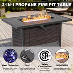 UPTIOT 6-teiliges Outdoor-Set mit 3-Sitzer-Sofa, 2 Drehsesseln, 2 Einzelsesseln und 50.000 BTU Grauem Feuertisch