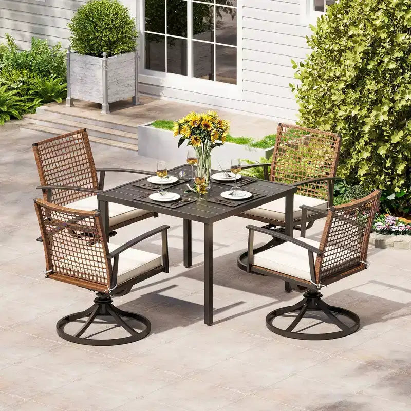 LAUSAINT HOME 7-teiliges Terrassen-Essgruppen-Set Outdoor-Essgruppe mit 6 Drehstühlen Gesprächsgruppe für den Garten