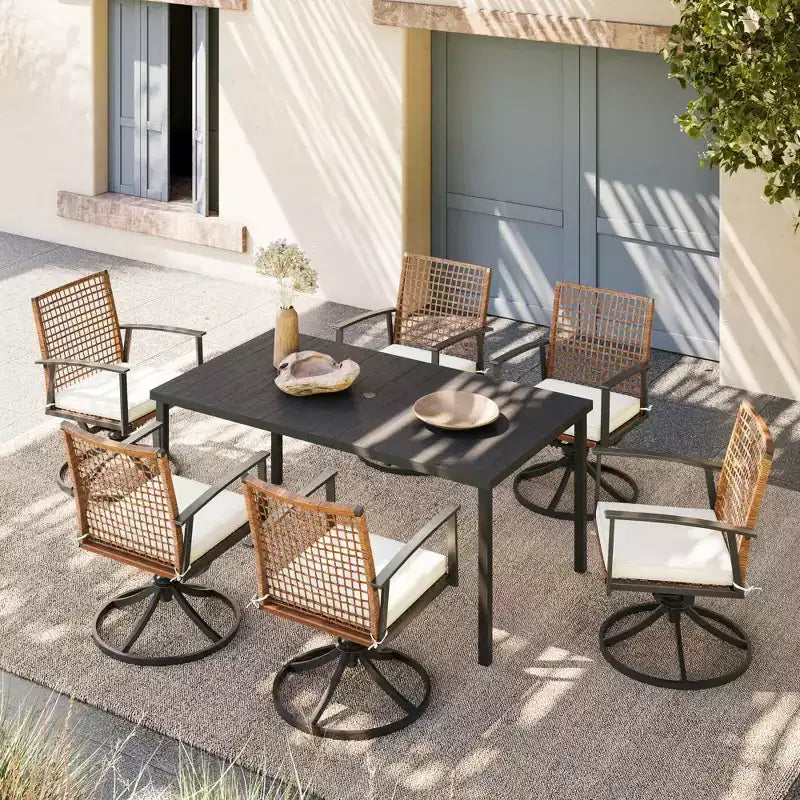 LAUSAINT HOME 7-teiliges Terrassen-Essgruppen-Set Outdoor-Essgruppe mit 6 Drehstühlen Gesprächsgruppe für den Garten