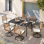 LAUSAINT HOME 7-teiliges Terrassen-Essgruppen-Set Outdoor-Essgruppe mit 6 Drehstühlen Gesprächsgruppe für den Garten