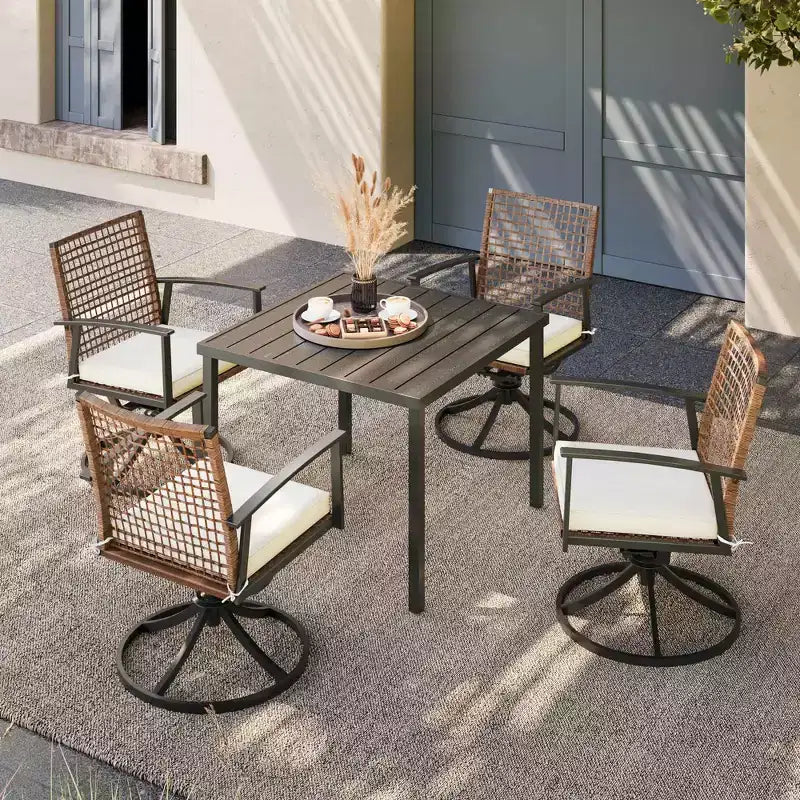LAUSAINT HOME 7-teiliges Terrassen-Essgruppen-Set Outdoor-Essgruppe mit 6 Drehstühlen Gesprächsgruppe für den Garten