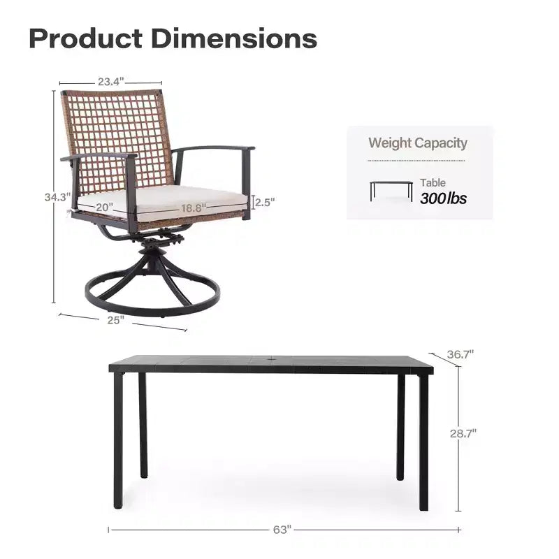 LAUSAINT HOME 7-teiliges Terrassen-Essgruppen-Set Outdoor-Essgruppe mit 6 Drehstühlen Gesprächsgruppe für den Garten
