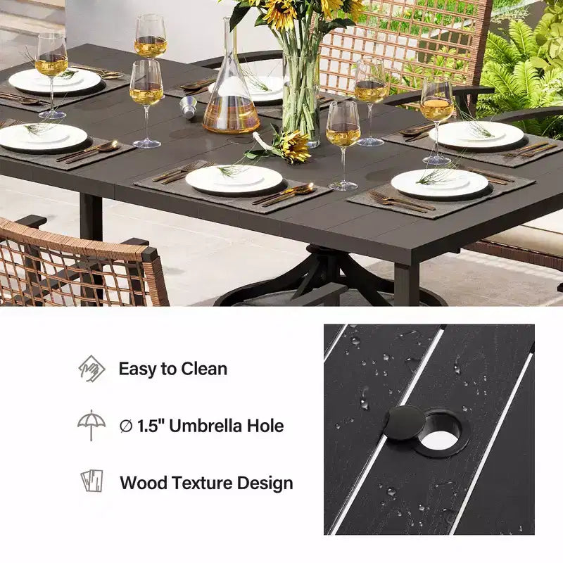 LAUSAINT HOME 7-teiliges Terrassen-Essgruppen-Set Outdoor-Essgruppe mit 6 Drehstühlen Gesprächsgruppe für den Garten