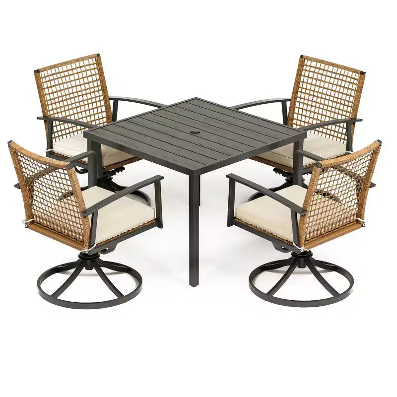 LAUSAINT HOME 7-teiliges Terrassen-Essgruppen-Set Outdoor-Essgruppe mit 6 Drehstühlen Gesprächsgruppe für den Garten