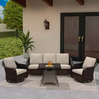 UPTIOT Outdoor-Loungemöbel-Set: 3-Sitzer-Sofa, 2 drehbare Schaukelsessel & 50.000 BTU Feuerstelle für wetterfesten Komfort und Wärme