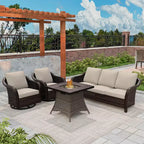UPTIOT Outdoor-Loungemöbel-Set: 3-Sitzer-Sofa, 2 drehbare Schaukelsessel & 50.000 BTU Feuerstelle für wetterfesten Komfort und Wärme