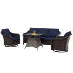 UPTIOT Outdoor-Loungemöbel-Set: 3-Sitzer-Sofa, 2 drehbare Schaukelsessel & 50.000 BTU Feuerstelle für wetterfesten Komfort und Wärme