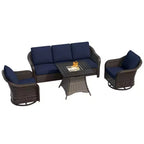UPTIOT Outdoor-Loungemöbel-Set: 3-Sitzer-Sofa, 2 drehbare Schaukelsessel & 50.000 BTU Feuerstelle für wetterfesten Komfort und Wärme