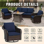UPTIOT Outdoor-Loungemöbel-Set: 3-Sitzer-Sofa, 2 drehbare Schaukelsessel & 50.000 BTU Feuerstelle für wetterfesten Komfort und Wärme